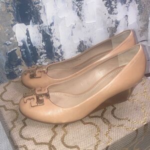 Authentic Tory Burch Lowell New Logo Wedge Pump with Stacked wooden heels